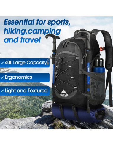 Mochila de Senderismo IGOLUMON 40L Plegable Impermeable Negra