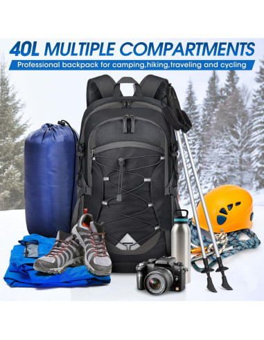 Mochila de Senderismo IGOLUMON 40L Plegable Impermeable Negra