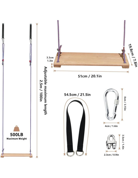 Columpio de Madera de Teca SINOKF Ajustable para Jardín Columpio de Madera de Teca SINOKF Ajustable para Jardín