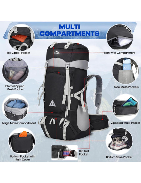 Mochila de Senderismo IGOLUMON 60L Impermeable Negra Mochila de Senderismo IGOLUMON 60L Impermeable Negra