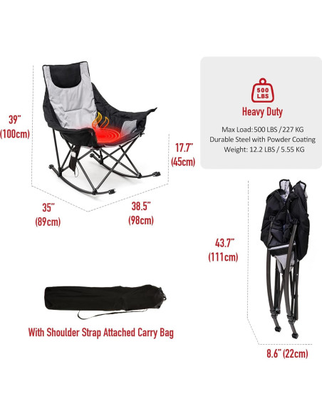 Silla de Camping Calentada SunnyFeel AC2026 Gris 227 KG Silla de Camping Calentada SunnyFeel AC2026 Gris 227 KG