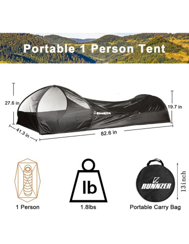 Tienda Pop Up L RUNNZER para 1 Persona, Plegable y Ligera