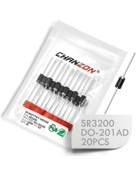 Paquete de 20 Diodos Rectificadores Schottky Chanzon SR3200 3A 200V Paquete de 20 Diodos Rectificadores Schottky Chanzon SR3200 3A 200V