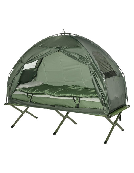 Cama de Camping Plegable Outsunny con Colchón y Saco de Dormir Cama de Camping Plegable Outsunny con Colchón y Saco de Dormir