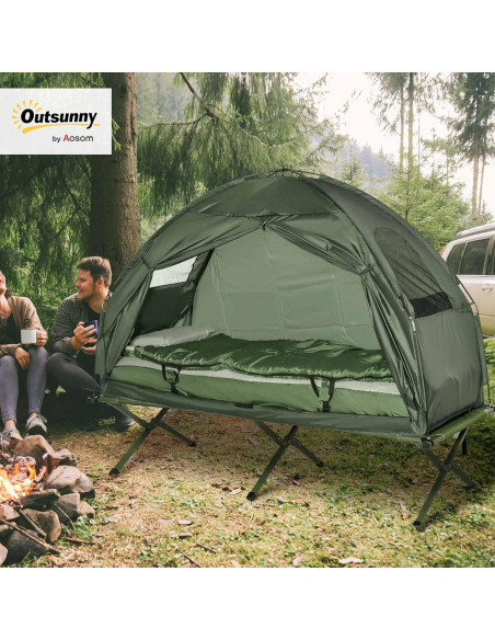 Cama de Camping Plegable Outsunny con Colchón y Saco de Dormir Cama de Camping Plegable Outsunny con Colchón y Saco de Dormir
