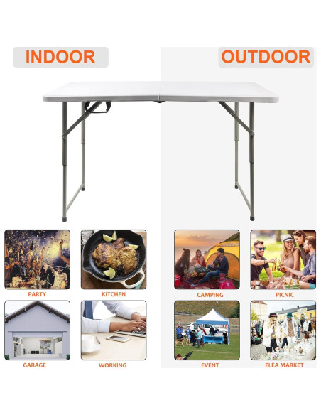 Mesa Plegable FORUP 4 pies Blanca, Resistente y Portátil Mesa Plegable FORUP 4 pies Blanca, Resistente y Portátil