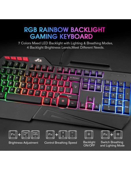 Teclado Gaming Rii RK202 USB RGB Retroiluminado con Reposamuñecas Teclado Gaming Rii RK202 USB RGB Retroiluminado con Reposamuñecas