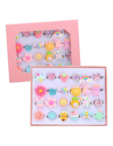 24 Anillos de Joyería Ajustables para Niñas PASEMM