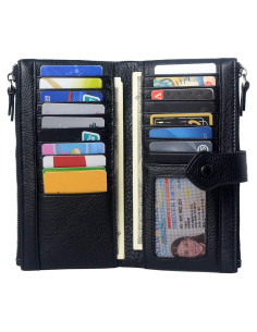 Cartera Bveyzi Bifold Slim de Cuero para Mujeres con Bloqueo RFID