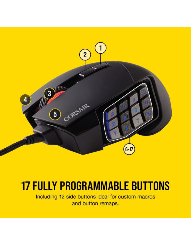 Corsair SCIMITAR RGB ELITE Ratón Gaming 18,000 DPI 17 Botones