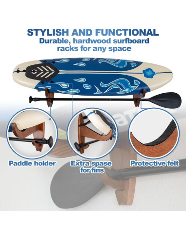 Soporte para tabla de surf TESLYAR de madera grande natural