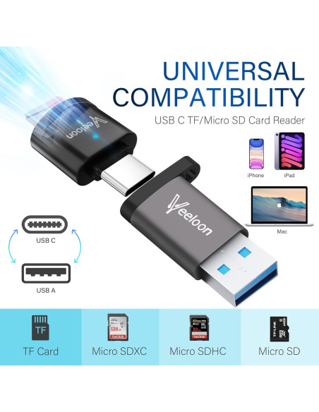 Lector de Tarjeta Micro SD USB-C Veeloon con Adaptador Lector de Tarjeta Micro SD USB-C Veeloon con Adaptador