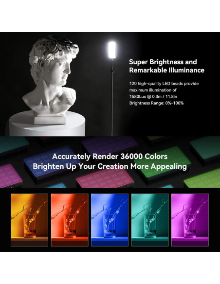 Luz de Video RGB SmallRig RM120 5000mAh 180 Minutos 7W Luz de Video RGB SmallRig RM120 5000mAh 180 Minutos 7W