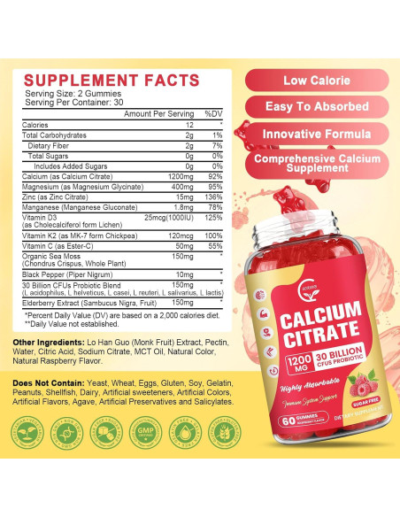 Gomitas de Citrato de Calcio GORNVB 1200 mg Sin Azúcar 60 Unidades Gomitas de Citrato de Calcio GORNVB 1200 mg Sin Azúcar 60 Unidades