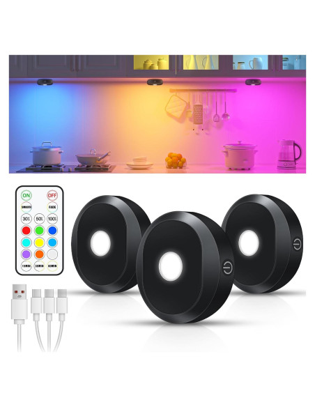 Luces LED RGB WILLED bajo gabinete recargables 3 unidades Luces LED RGB WILLED bajo gabinete recargables 3 unidades