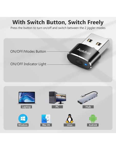 Mouse Jiggler AUEDROT USB Indetectable 2 Modos Negro Mouse Jiggler AUEDROT USB Indetectable 2 Modos Negro