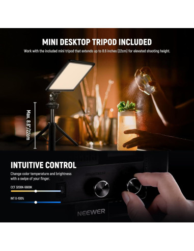 Panel de Luz LED NEEWER 9" Dimmable con Trípode y Batería