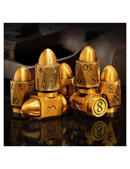 Juego de Dados de Metal HNCCESG 7 Piezas Cyberpunk Dorado Juego de Dados de Metal HNCCESG 7 Piezas Cyberpunk Dorado