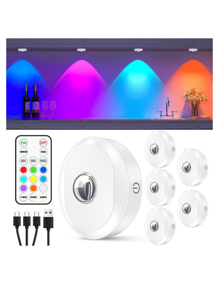 Luces Puck RGB WILLED Recargables con Control Remoto 6 Pzas Luces Puck RGB WILLED Recargables con Control Remoto 6 Pzas