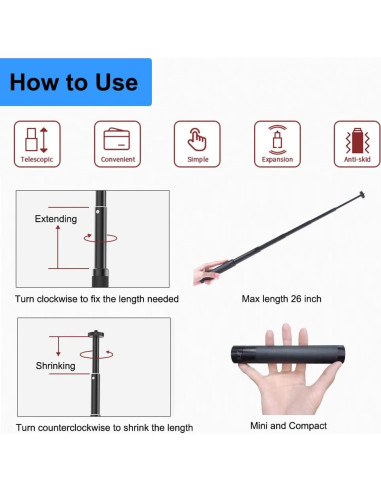 Trípode Extensible para Webcam JCWINY 25.4-76.2 cm Aluminio
