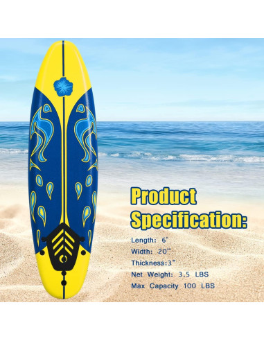 Tabla de Paddle GYMAX 182.88 cm Antideslizante y Ligera