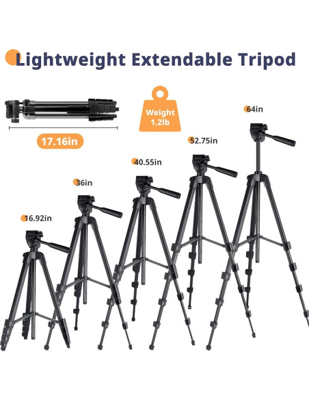 Trípode Extensible Aureday para Teléfonos y Tabletas 162.56 cm Trípode Extensible Aureday para Teléfonos y Tabletas 162.56 cm