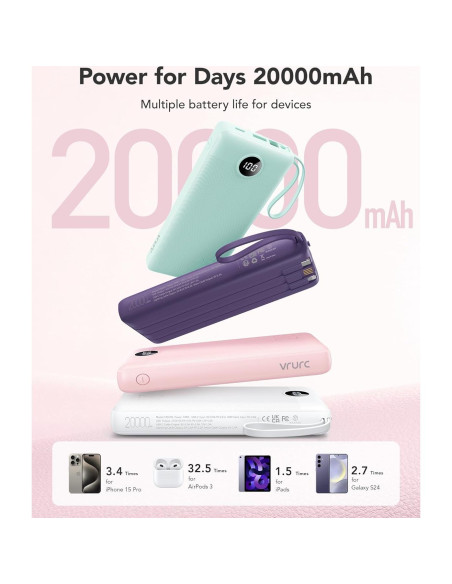 Cargador Portátil VRURC 20000mAh Carga Rápida 4 Salidas Rosa Cargador Portátil VRURC 20000mAh Carga Rápida 4 Salidas Rosa