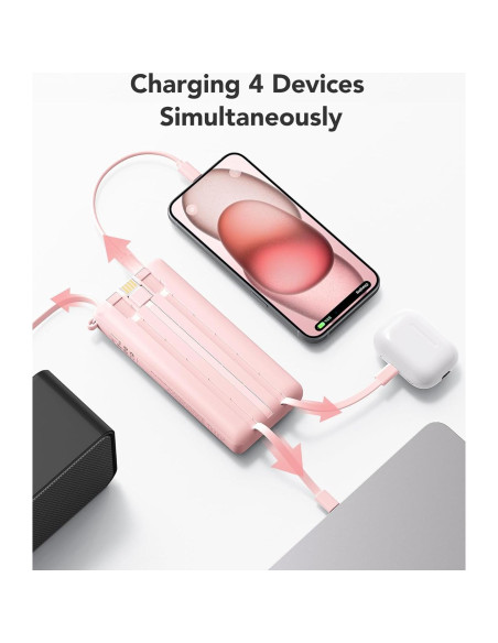Cargador Portátil VRURC 20000mAh Carga Rápida 4 Salidas Rosa Cargador Portátil VRURC 20000mAh Carga Rápida 4 Salidas Rosa
