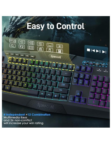 Combo Teclado y Ratón Gaming Redragon S101 RGB 7200 DPI