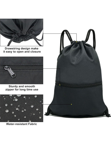 Mochila de Cuerda HOLYLUCK Negra para Deporte y Gym