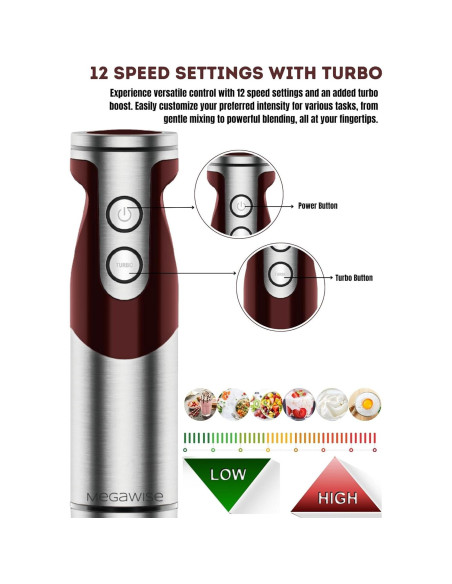 Batidora de Mano Inmersa MEGAWISE 3 en 1 400W Acero Inoxidable Batidora de Mano Inmersa MEGAWISE 3 en 1 400W Acero Inoxidable