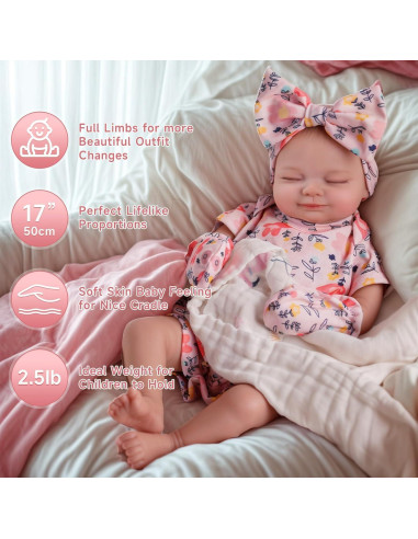 Muñeca Reborn BABESIDE Skylar 43 cm Silicona Vinilo Posable