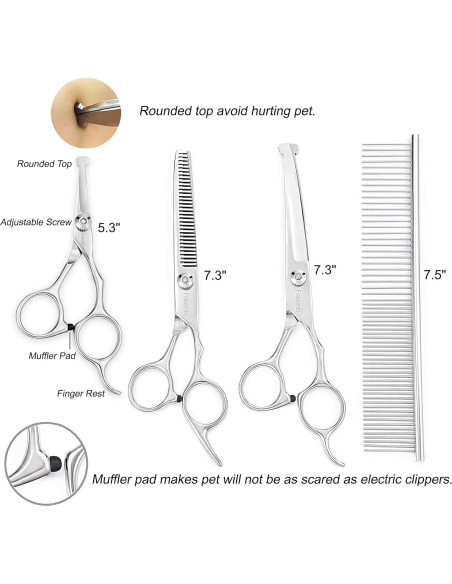 Kit de Tijeras para Perros Xinwang - Acero Inoxidable, 7 Piezas Kit de Tijeras para Perros Xinwang - Acero Inoxidable, 7 Piezas