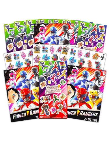 Conjunto de Stickers y Tatuajes Temporales Power Rangers - 150 Stickers y 75 Tatuajes