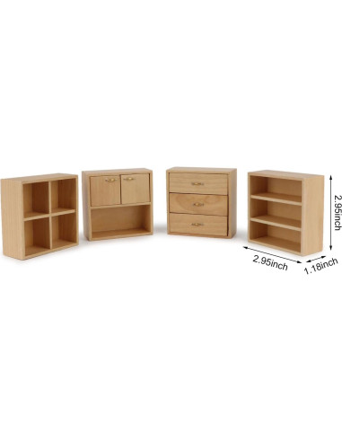Juego de Muebles Miniatura Cutemini 4 Piezas Madera 1:12