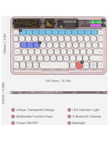Teclado Bluetooth OMOTON Rosa Transparente para iPad y Móviles