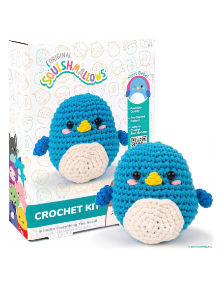 Kit de Crochet Squishmallow Bebe Pajarito Azul para Principiantes Kit de Crochet Squishmallow Bebe Pajarito Azul para Principiantes