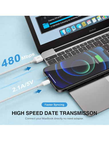 Cargador Rápido Doble Puerto USB MFi 6FT para iPhone