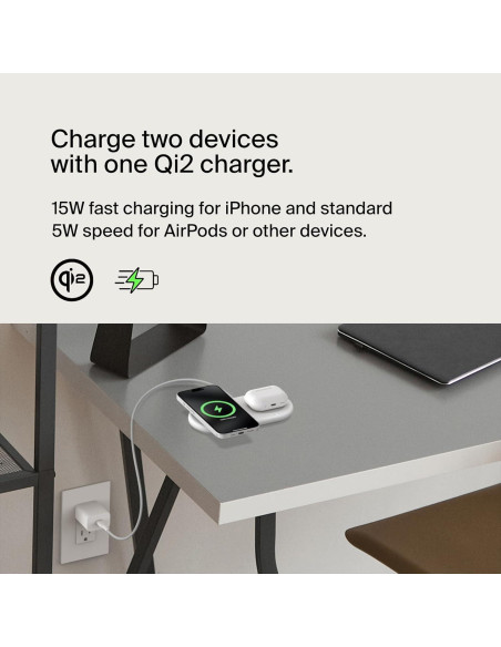 Cargador Inalámbrico 2-en-1 Belkin Qi2 15W USB-C Blanco Cargador Inalámbrico 2-en-1 Belkin Qi2 15W USB-C Blanco