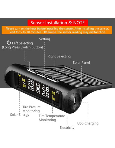 Sistema Monitoreo Neumáticos VAOYAO TY001 Solar 4 Sensores