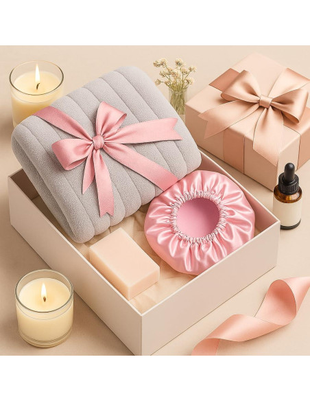 Juego de Toalla de Microfibra y Gorro de Ducha Gilbiz - Secado Rápido, Antifrizz, Rosa y Gris Juego de Toalla de Microfibra y Gorro de Ducha Gilbiz - Secado Rápido, Antifrizz, Rosa y Gris