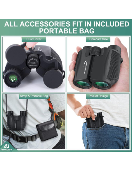 Binoculares Aurosports 10x25 Compactos para Adultos y Niños Binoculares Aurosports 10x25 Compactos para Adultos y Niños