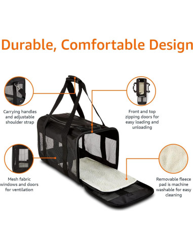 Transportadora de Mascotas Amazon Basics Mediana Negra 42x28x28cm