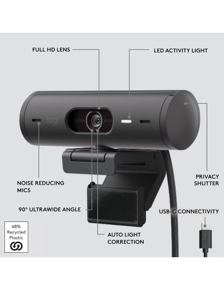 Webcam Logitech Brio 501 Full HD con Micrófonos y Luz Webcam Logitech Brio 501 Full HD con Micrófonos y Luz