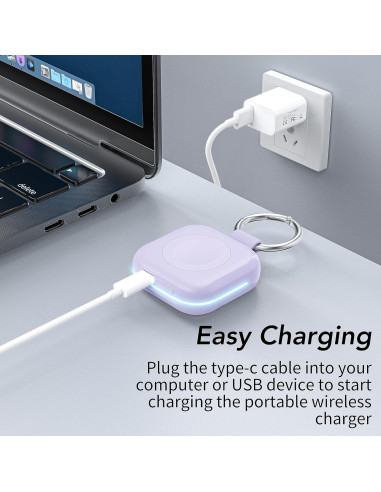 Cargador portátil Apple Watch 1200mAh tipo llavero púrpura