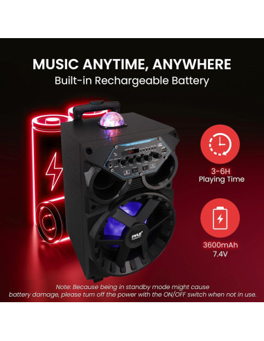 Altavoz PA Bluetooth Pyle 580W 20.32cm Karaoke Portátil