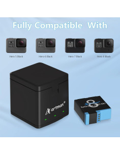Artman Batería 1500mAh 3-Pack y Cargador para GoPro Hero 8 2