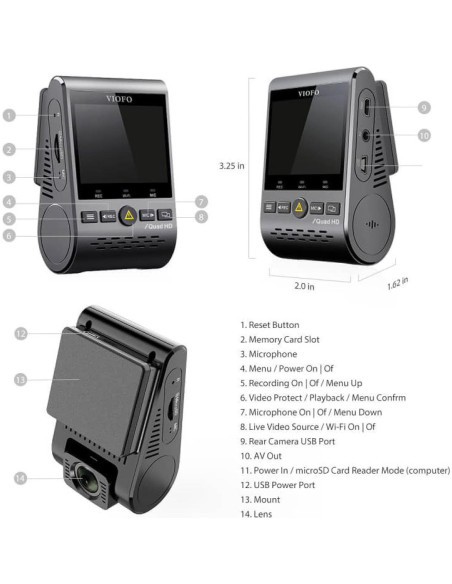 Cámara Doble VIOFO A129 Plus Duo 2K 60fps + 1080P GPS Cámara Doble VIOFO A129 Plus Duo 2K 60fps + 1080P GPS