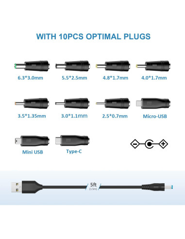 Cable de Alimentación DC 5V Powseed con 10 Adaptadores 1.52m