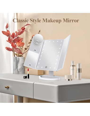 Espejo de Maquillaje HUONUL Trifold con Luces 10X Blanco